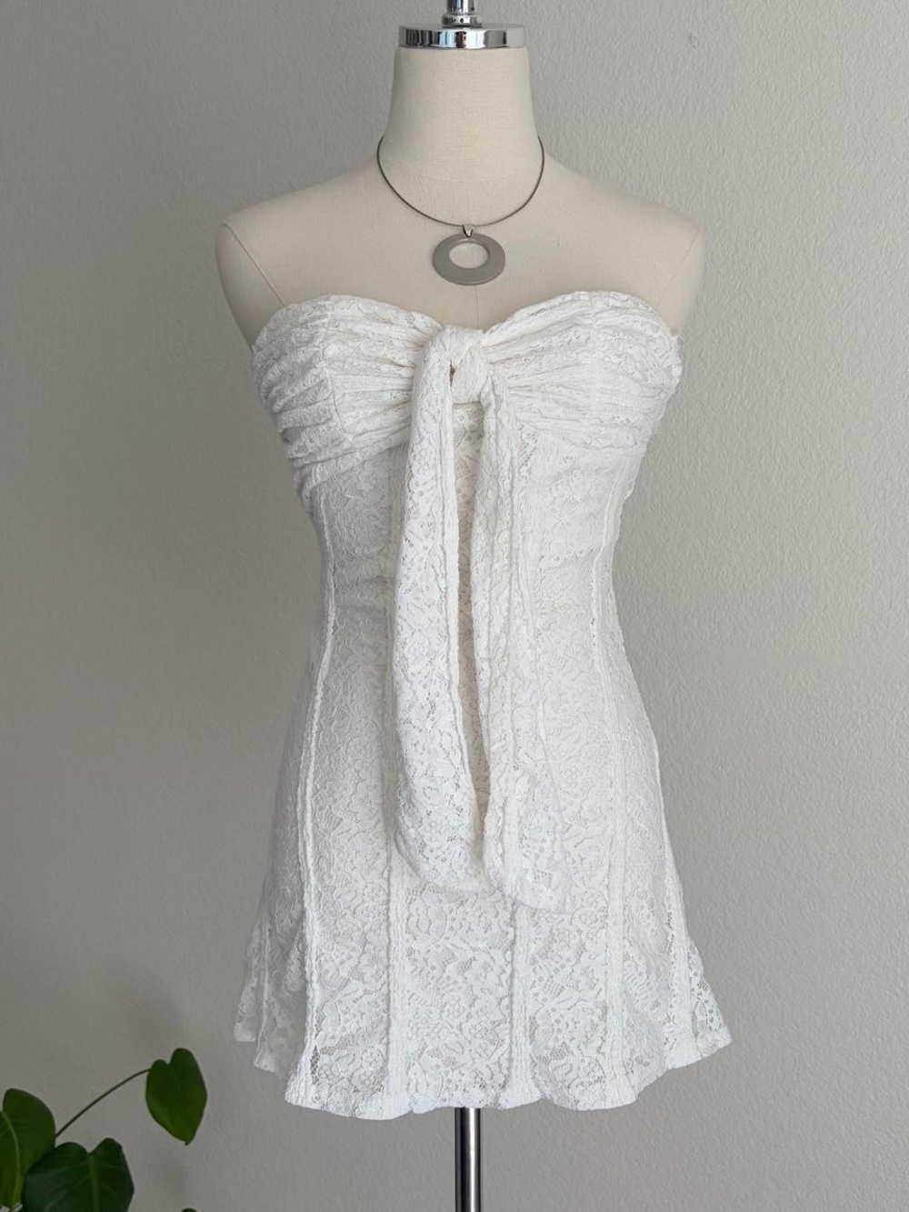 Windsor White Lace Strapless Tie-Front Mini Dress